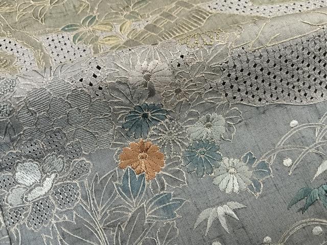 平和屋着物●小林文次郎 訪問着 中国三大刺繍 汕頭刺繍 スワトウ刺繍 紬地 松竹梅風景草花文 ますいわ屋扱い 正絹 逸品 AABJ1316ph