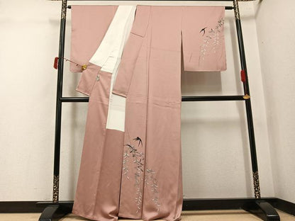 平和屋着物●二代目清次郎　手描き　訪問着　燕　正絹　逸品　AABJ1321ph