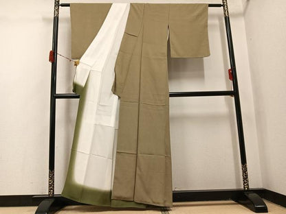 平和屋着物●江戸小紋　万筋　海松色×榛色　正絹　逸品　未使用　AABJ1322ph