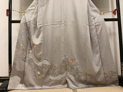平和屋着物●訪問着　絞り　刺繍　枝花文　金彩　正絹　逸品　AABJ1325ph