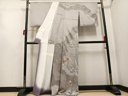 平和屋着物●訪問着　絞り　刺繍　枝花文　金彩　正絹　逸品　AABJ1325ph