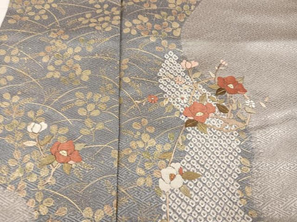 平和屋着物●訪問着　絞り　刺繍　枝花文　金彩　正絹　逸品　AABJ1325ph