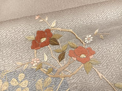 平和屋着物●訪問着　絞り　刺繍　枝花文　金彩　正絹　逸品　AABJ1325ph