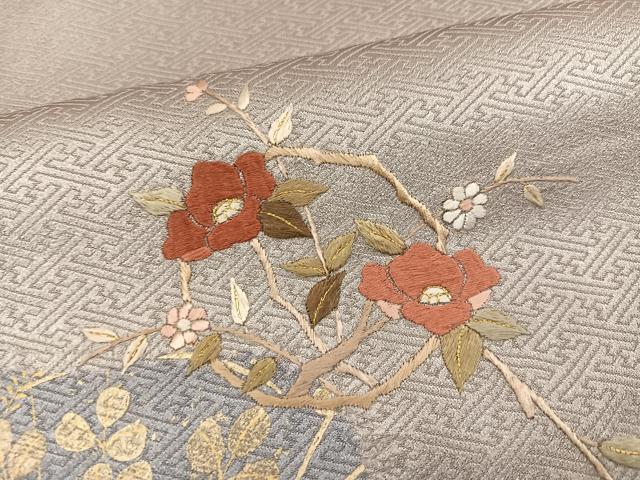 平和屋着物●訪問着　絞り　刺繍　枝花文　金彩　正絹　逸品　AABJ1325ph