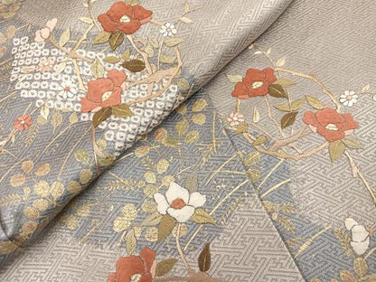 平和屋着物●訪問着　絞り　刺繍　枝花文　金彩　正絹　逸品　AABJ1325ph