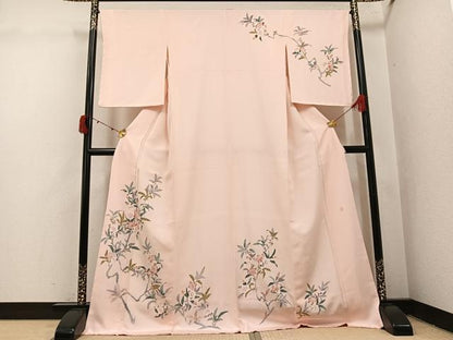 平和屋着物●訪問着　友禅　作家物　枝花文　ロング丈　正絹　逸品　未使用　AABJ1326ph