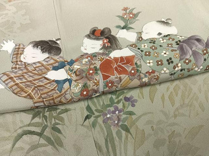 平和屋着物●訪問着　作家物　峰雲　手描き　童子遊び　正絹　逸品　AABJ1328ph