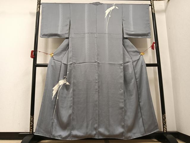 平和屋着物●訪問着　手描き　抽象文様　銀彩　正絹　逸品　AABJ1329ph