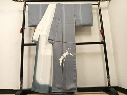 平和屋着物●訪問着　手描き　抽象文様　銀彩　正絹　逸品　AABJ1329ph