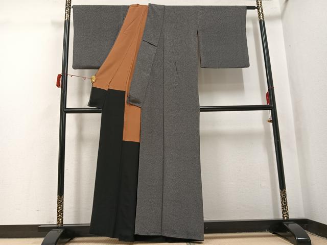 平和屋着物●江戸小紋　吉祥文　黒地　鬼しぼ縮緬　正絹　逸品　AABJ1330ph