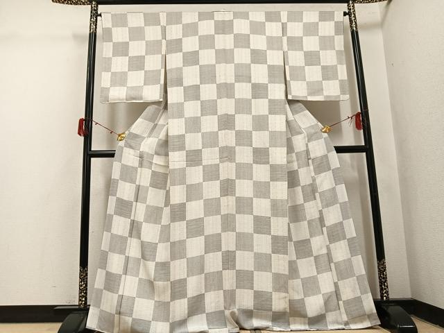平和屋着物●上質な小紋　市松文様　正絹　逸品　AABJ1331ph