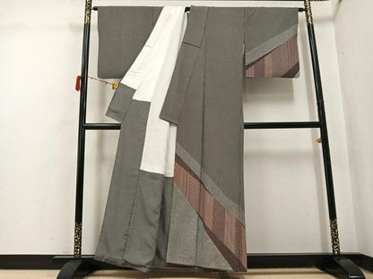 平和屋着物●訪問着　幾何学文様　黒地　正絹　逸品　AABJ1334ph