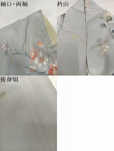 平和屋着物●十日町友禅作家　松雨　訪問着　枝花文　暈し染め　正絹　逸品　AABJ1337ph