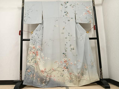 平和屋着物●十日町友禅作家　松雨　訪問着　枝花文　暈し染め　正絹　逸品　AABJ1337ph