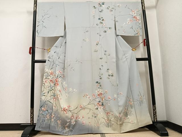 平和屋着物●十日町友禅作家　松雨　訪問着　枝花文　暈し染め　正絹　逸品　AABJ1337ph