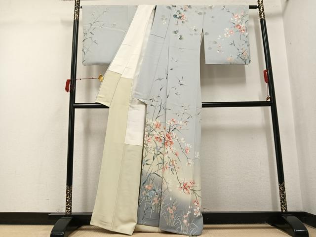 平和屋着物●十日町友禅作家　松雨　訪問着　枝花文　暈し染め　正絹　逸品　AABJ1337ph
