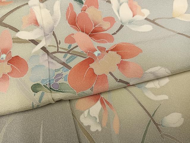平和屋着物●十日町友禅作家　松雨　訪問着　枝花文　暈し染め　正絹　逸品　AABJ1337ph