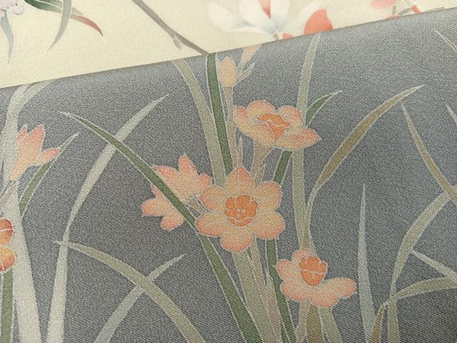 平和屋着物●十日町友禅作家　松雨　訪問着　枝花文　暈し染め　正絹　逸品　AABJ1337ph