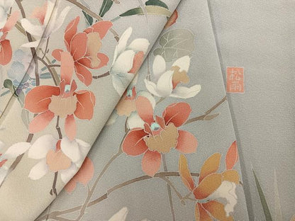 平和屋着物●十日町友禅作家　松雨　訪問着　枝花文　暈し染め　正絹　逸品　AABJ1337ph