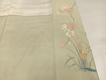 平和屋着物●十日町友禅作家　松雨　訪問着　枝花文　暈し染め　正絹　逸品　AABJ1337ph