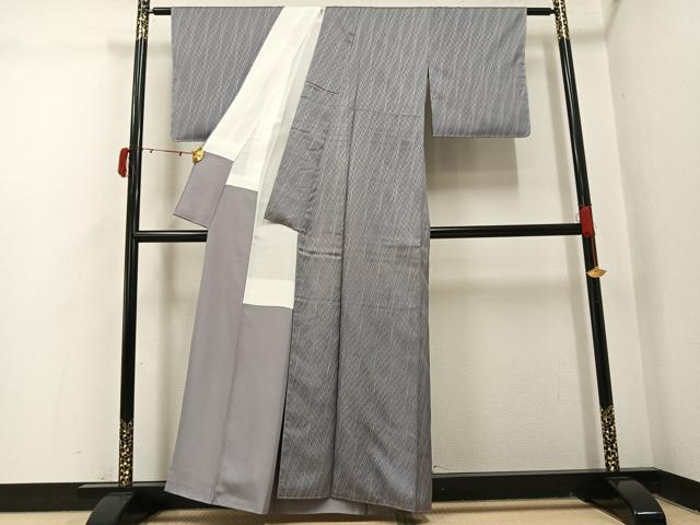 平和屋着物●上質な小紋　花織　よろけ縞　丹後ちりめん　反端付き　正絹　逸品　未使用　AABJ1338ph
