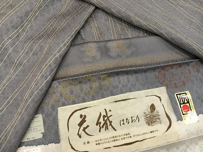 平和屋着物●上質な小紋　花織　よろけ縞　丹後ちりめん　反端付き　正絹　逸品　未使用　AABJ1338ph