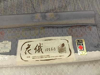 平和屋着物●上質な小紋　花織　よろけ縞　丹後ちりめん　反端付き　正絹　逸品　未使用　AABJ1338ph