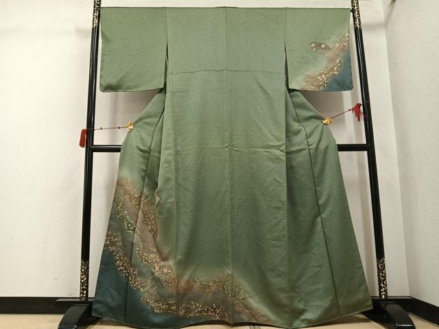 平和屋着物●訪問着　中国三大刺繍　汕頭刺繍　スワトウ刺繍　道長地紙花文　暈し染め　金彩　正絹　逸品　未使用　AABJ1341ph