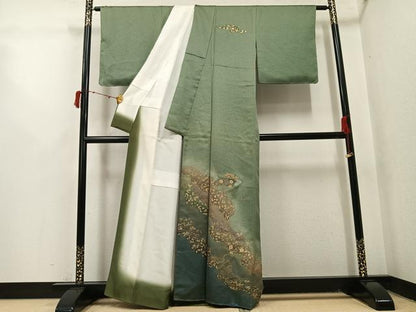平和屋着物●訪問着　中国三大刺繍　汕頭刺繍　スワトウ刺繍　道長地紙花文　暈し染め　金彩　正絹　逸品　未使用　AABJ1341ph