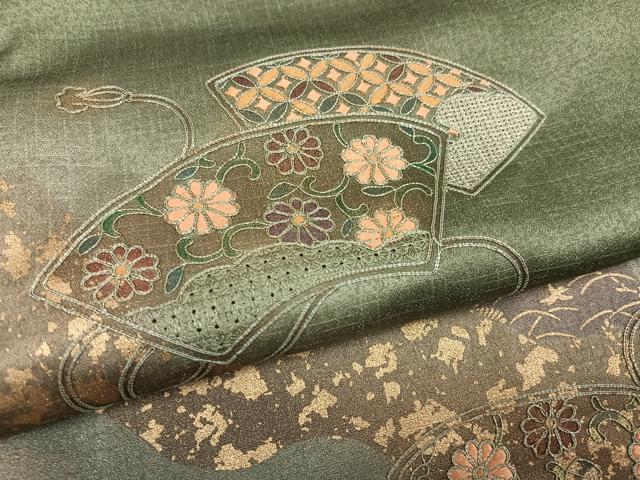 平和屋着物●訪問着　中国三大刺繍　汕頭刺繍　スワトウ刺繍　道長地紙花文　暈し染め　金彩　正絹　逸品　未使用　AABJ1341ph