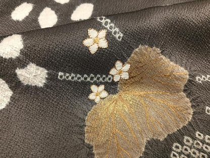 平和屋着物●訪問着　駒刺繍　絞り　草花文　金彩　正絹　逸品　AABJ1342ph