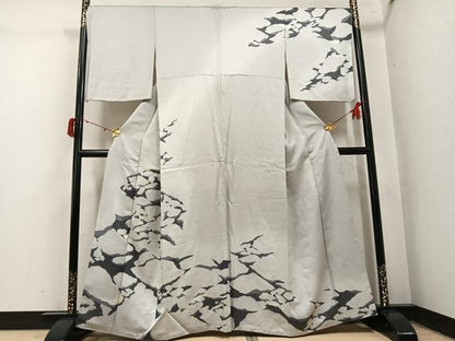 平和屋着物●訪問着　氷割れ文　暈し染め　金銀彩　銀通し地　やまと金ラベル　正絹　逸品　AABJ1343ph