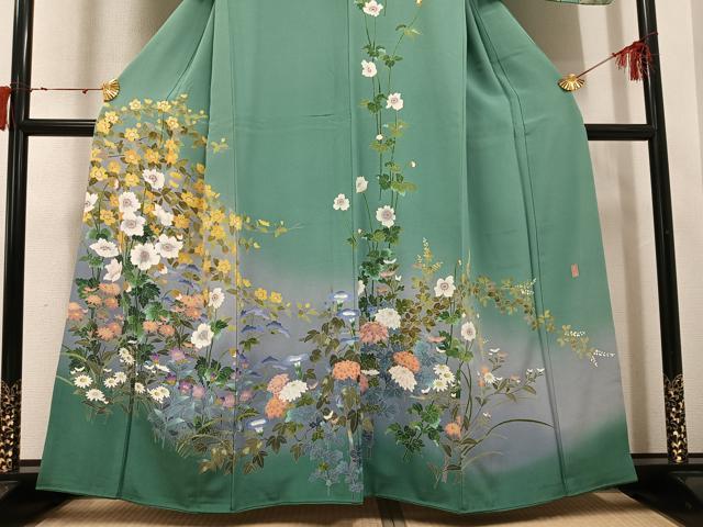 平和屋着物●十日町友禅作家　岡村蒼風　訪問着　枝花文　暈し染め　正絹　逸品　AABJ1344ph