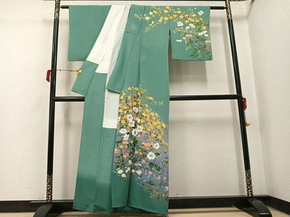平和屋着物●十日町友禅作家　岡村蒼風　訪問着　枝花文　暈し染め　正絹　逸品　AABJ1344ph