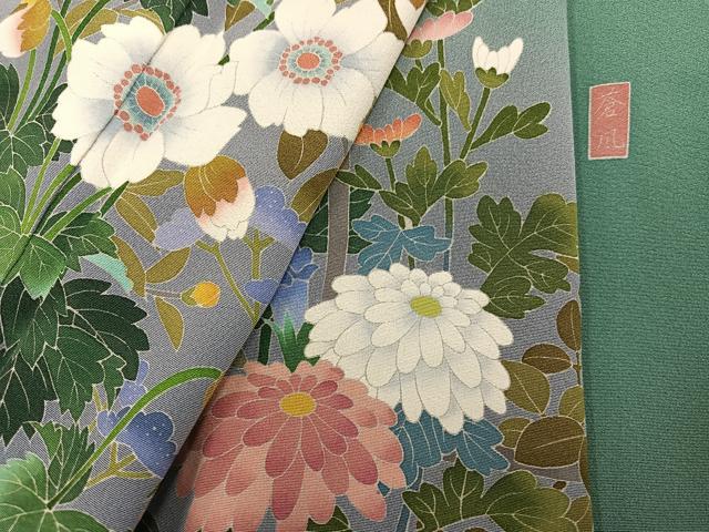 平和屋着物●十日町友禅作家　岡村蒼風　訪問着　枝花文　暈し染め　正絹　逸品　AABJ1344ph