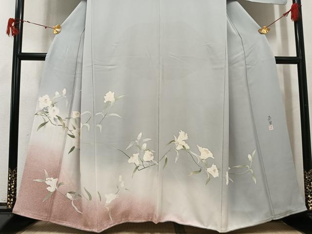 平和屋着物●京友禅作家　山科春宣　訪問着　枝花文　正絹　逸品　AABJ1349ph