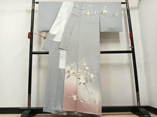 平和屋着物●京友禅作家　山科春宣　訪問着　枝花文　正絹　逸品　AABJ1349ph
