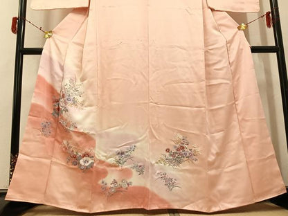 平和屋着物●訪問着　草花文　暈し染め　金彩　正絹　逸品　未使用　AABJ1356ph