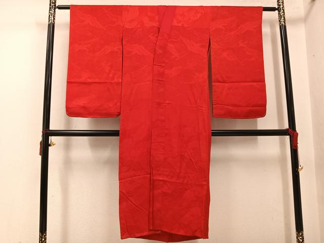 平和屋着物●アンティーク　大正ロマン　長襦袢　袷　立波鶴地紋　紅海老茶色　正絹　逸品　AABJ1357ph
