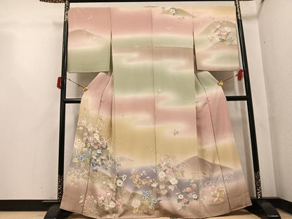 平和屋着物●訪問着　作家物　草花文　暈し染め　正絹　逸品　AABJ1359ph