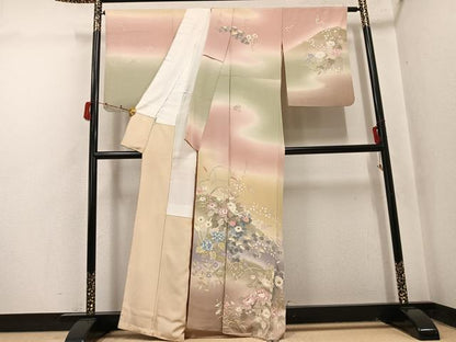 平和屋着物●訪問着　作家物　草花文　暈し染め　正絹　逸品　AABJ1359ph