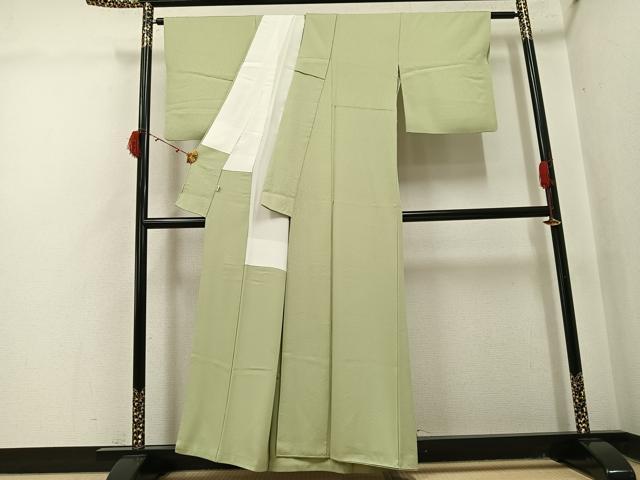 平和屋着物●上質な色無地　花地紋　若葉色　松坂屋扱い　正絹　逸品　AABJ1361ph