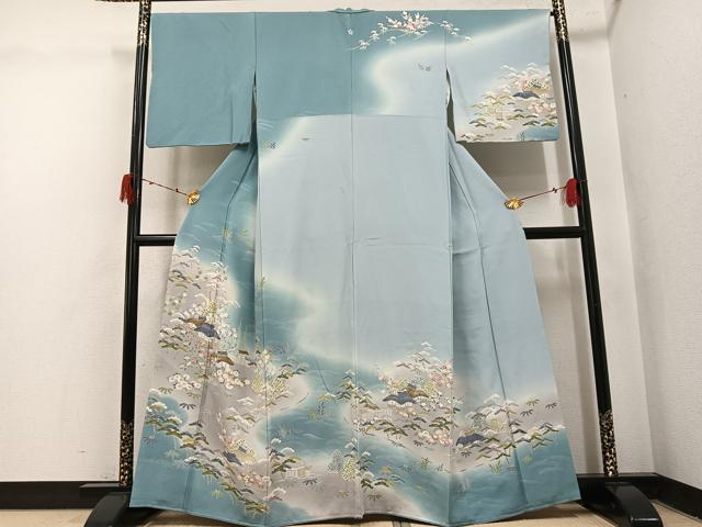 平和屋着物●訪問着　友禅　松竹梅風景草花文　暈し染め　正絹　逸品　AABJ1365ph