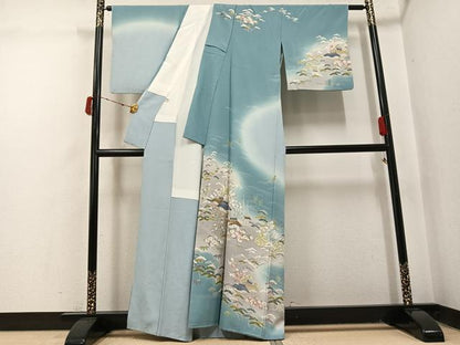 平和屋着物●訪問着　友禅　松竹梅風景草花文　暈し染め　正絹　逸品　AABJ1365ph