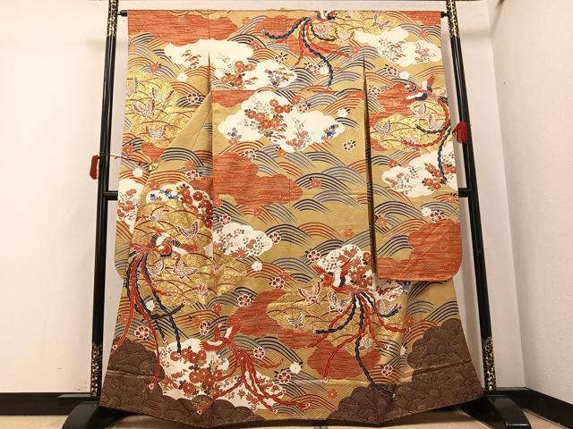 平和屋着物●豪華振袖　駒刺繍　雲重ね鳳凰花蝶文　金彩　そごう百貨店扱い　正絹　逸品　AABJ1378ph