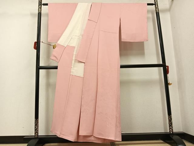 平和屋着物●色留訪問着　唐草地紋　珊瑚色　正絹　逸品　AABJ1379ph