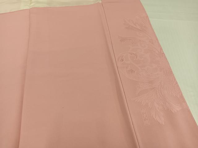 平和屋着物●色留訪問着　唐草地紋　珊瑚色　正絹　逸品　AABJ1379ph