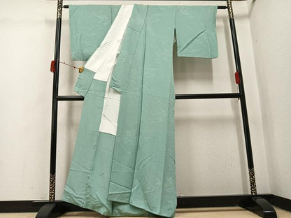 平和屋着物●上質な色無地　霞花地紋　薄青色　正絹　逸品　AABJ1380ph