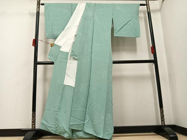 平和屋着物●上質な色無地　霞花地紋　薄青色　正絹　逸品　AABJ1380ph