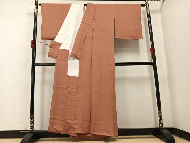 平和屋着物●上質な色無地　抽象地紋　纁色　正絹　逸品　AABJ1381ph